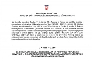 JAVNI POZIV za dobavljače kućanskih uređaja na području RH u sklopu provedbe mjere poticanja kupnje energetski učinkovitih kućanskih uređaja