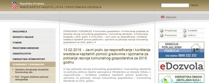 Javni poziv za raspoređivanje i korištenje sredstava kapitalnih pomoći gradovima i općinama za poticanje razvoja komunalnog gospodarstva za 2015. Godinu